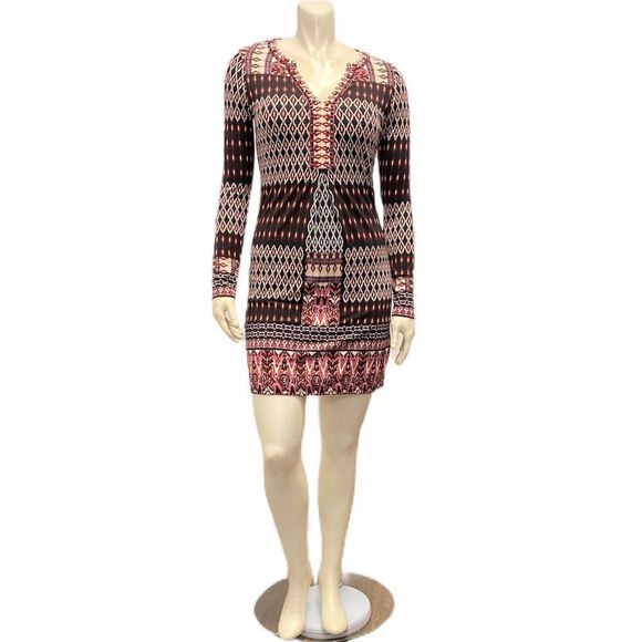 HALE BOB Women's Small A Line Diamond Print Multicolor Long Sleeve Mini Dress - Picture 1 of 7